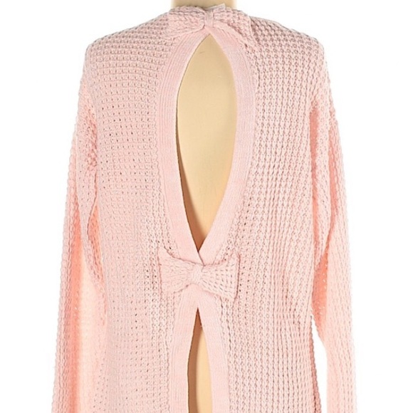 Bethany Mota baby Pink Bow Chunky Knit Sweater medium pullover - Picture 3 of 6
